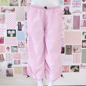 y2k pink parachute cargo pants baggy low rise size XL